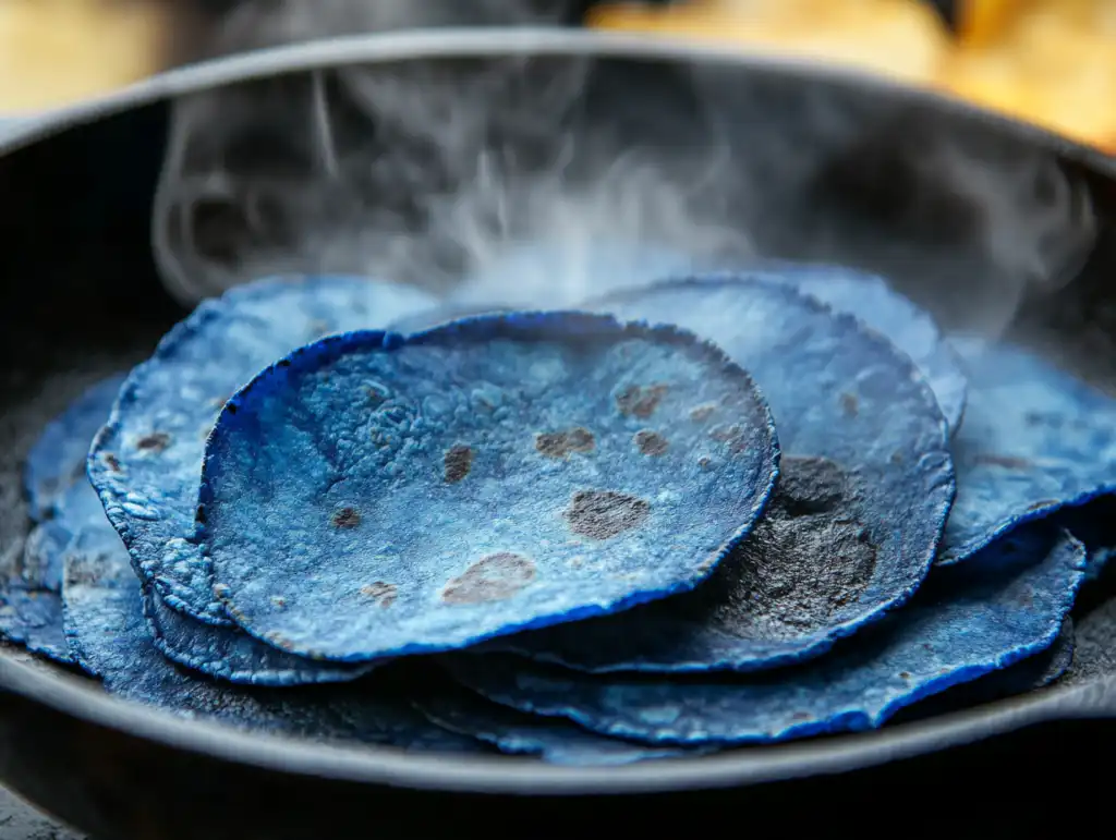 Easy Blue Corn Tortillas: Vibrant, Wholesome, and Culturally Rich Recipes 3 Cooking blue corn tortillas on a cast iron skillet.