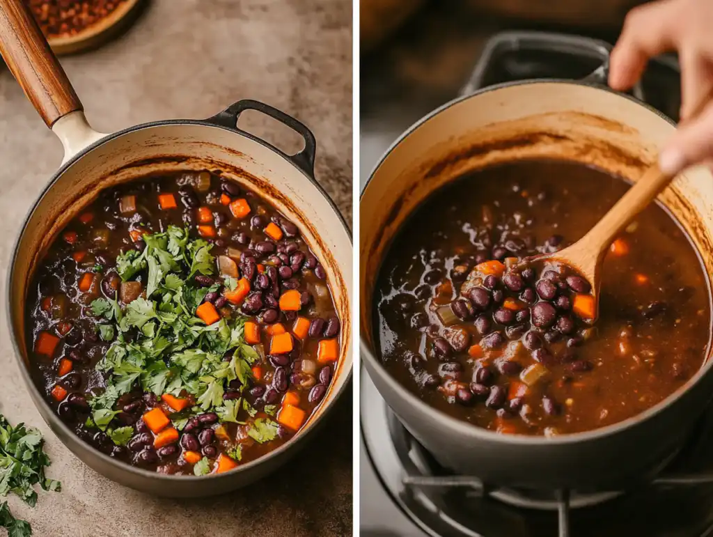 The Ultimate Guide to Making Purple Black Bean Soup 3 Cooking process for purple black bean soup with vegetables and beans.