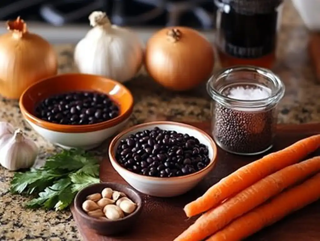 The Ultimate Guide to Making Purple Black Bean Soup 2 Ingredients for purple black bean soup on a kitchen counter.