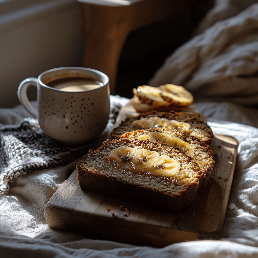 Sliced pineapple banana bread on a plate