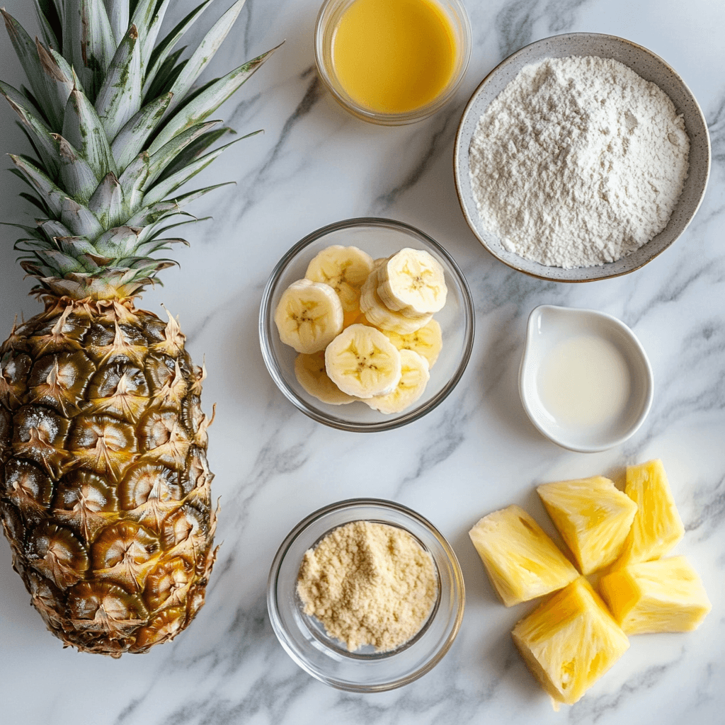 Baking ingredients for pineapple banana bread