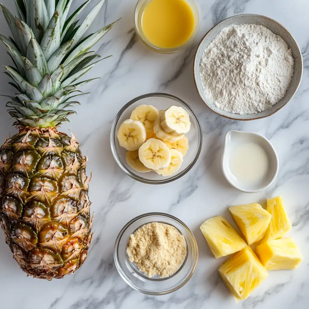 Baking ingredients for pineapple banana bread