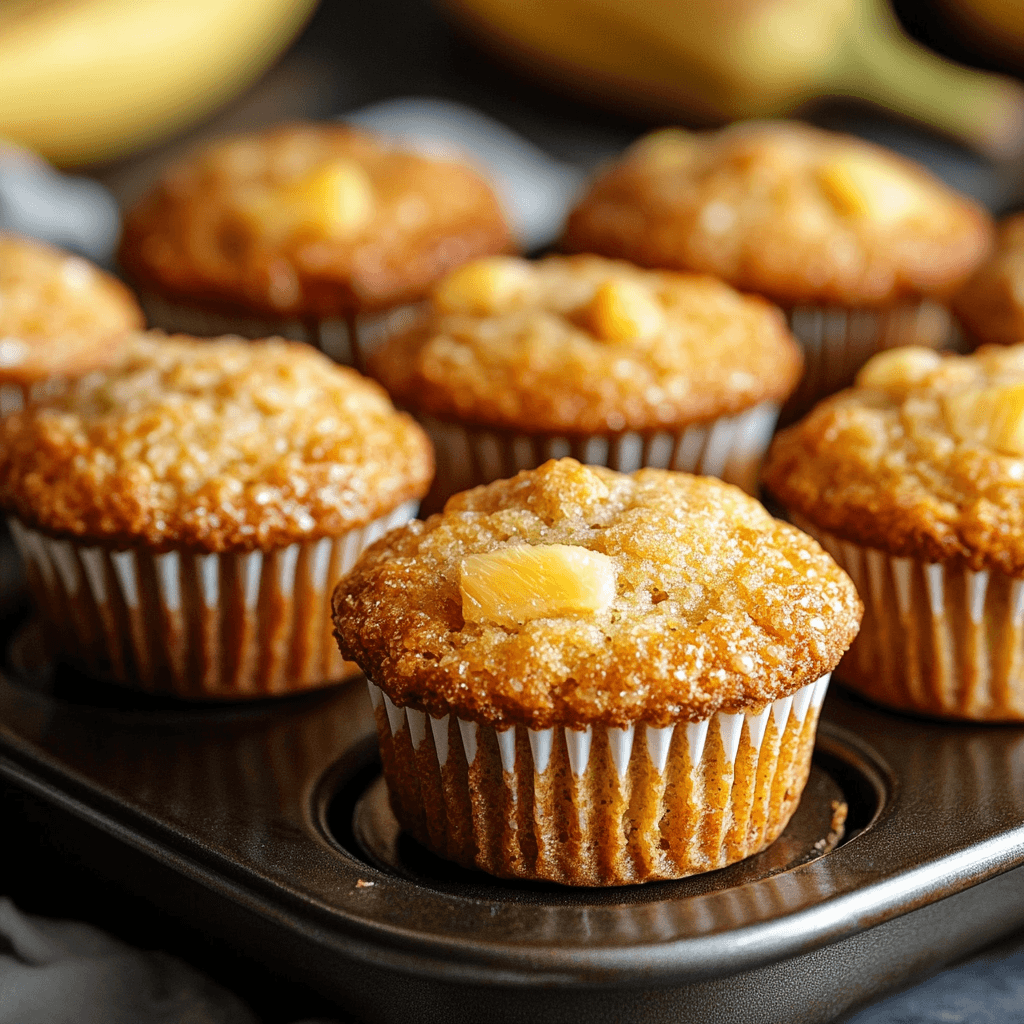 Pineapple banana muffins on a tray