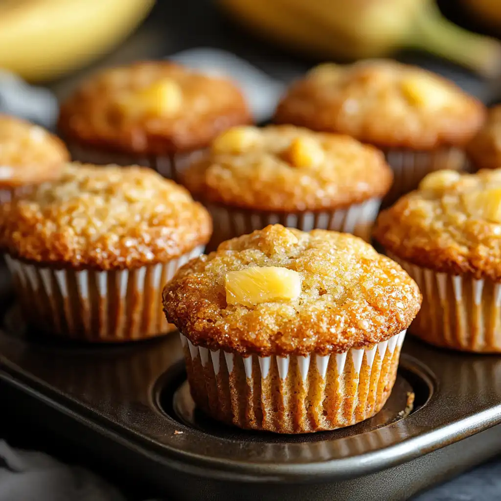 Pineapple banana muffins on a tray