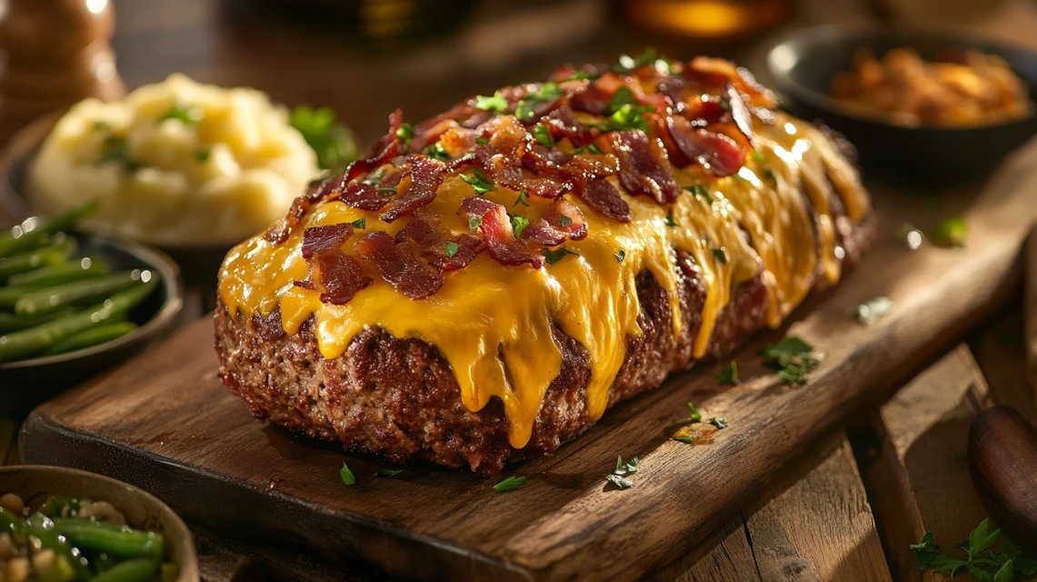 Bacon Cheeseburger Meatloaf with Cheese and Bacon