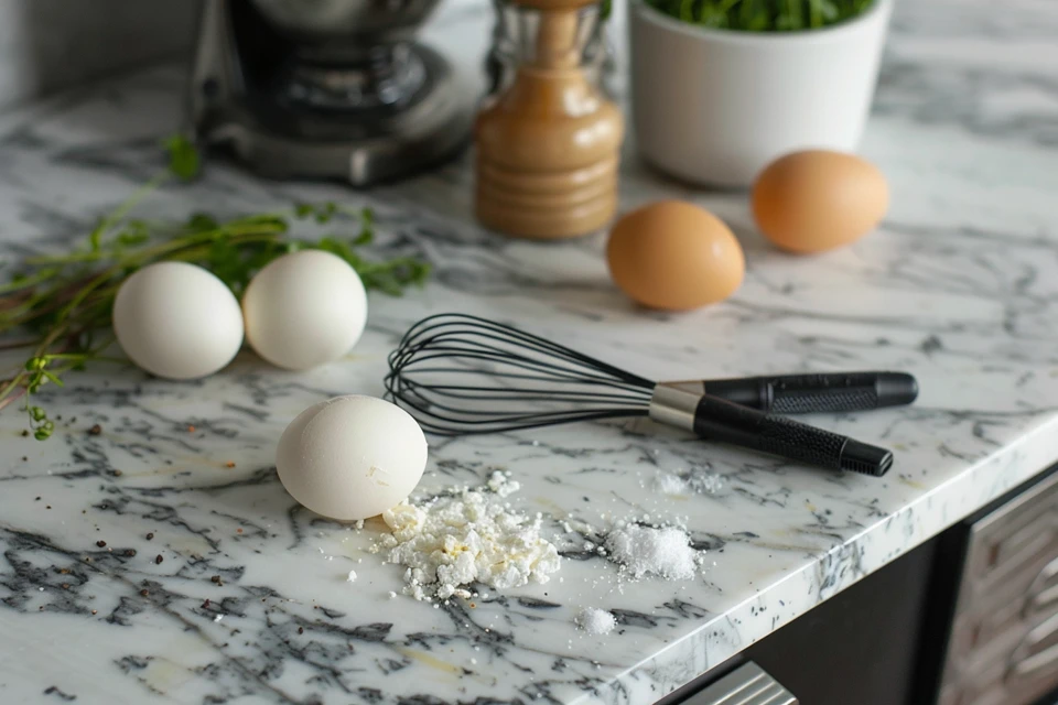 Cooking scrambled egg whites in a skillet.