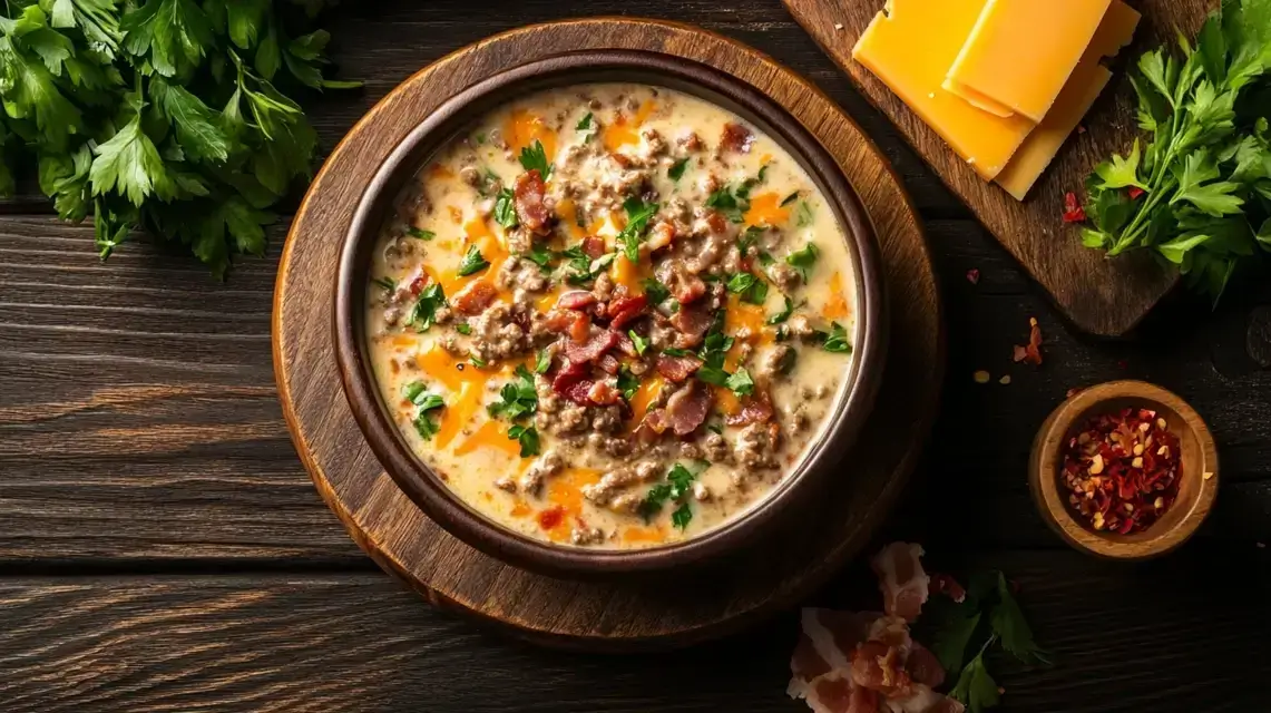 Creamy Bacon Cheeseburger Soup for Carnivore Diet