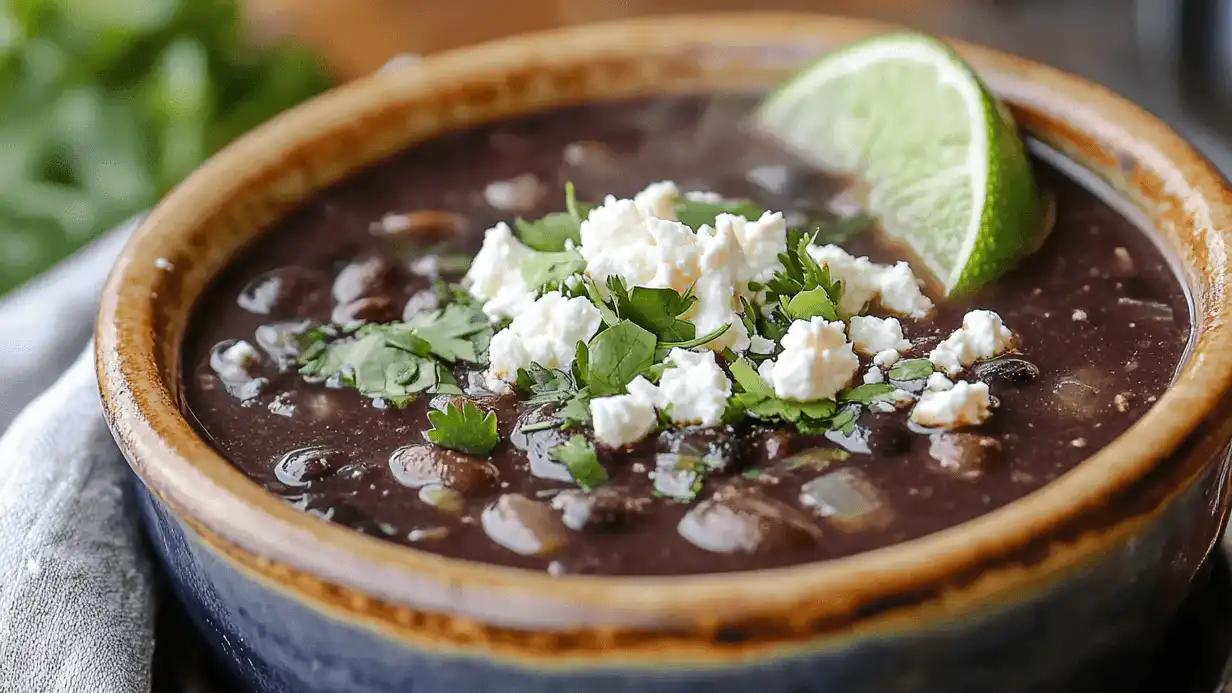 The Ultimate Guide to Making Purple Black Bean Soup 4 Close-up of creamy purple black bean soup with garnishes.Close-up of creamy purple black bean soup with garnishes.