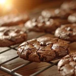 Freshly baked brownie mix cookies on a cooling rack.