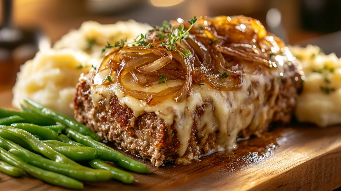 French Onion Meatloaf with caramelized onions and cheese