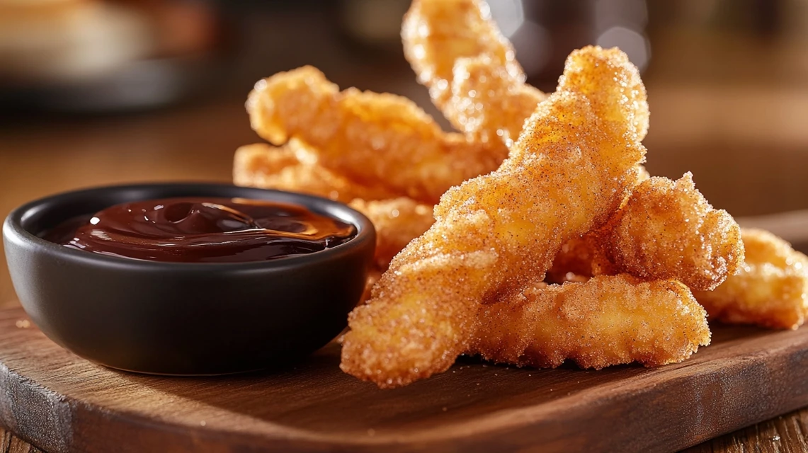 Crispy Frozen Churros Served with Chocolate Sauce