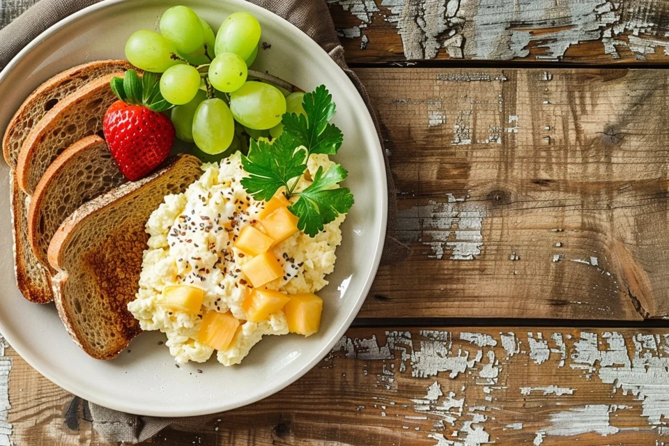 Plated scrambled egg whites with spinach and tomatoes.