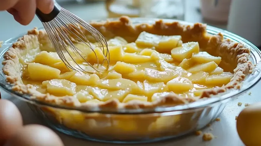 Preparing Passover potato pie with fresh ingredients in a bright kitchen.