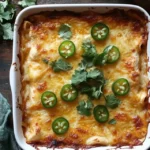 Golden-Brown Enchiladas with Cheese and Cilantro in a Baking Dish