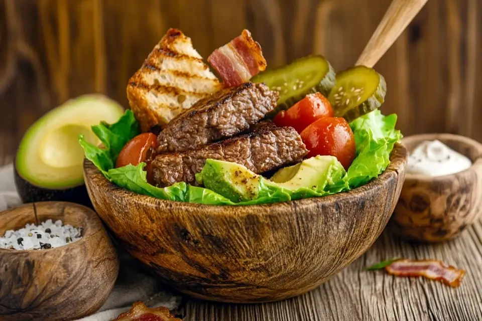 Healthy and delicious burger bowl recipe with fresh toppings