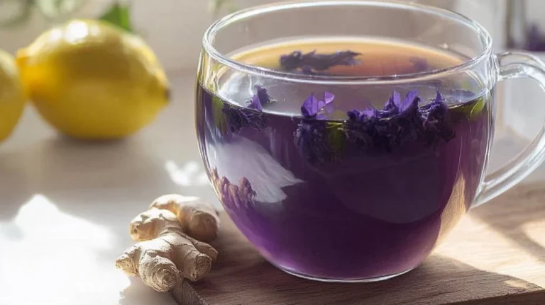 A refreshing glass of Brazilian Mounjaro detox drink with lemon, ginger, and honey.