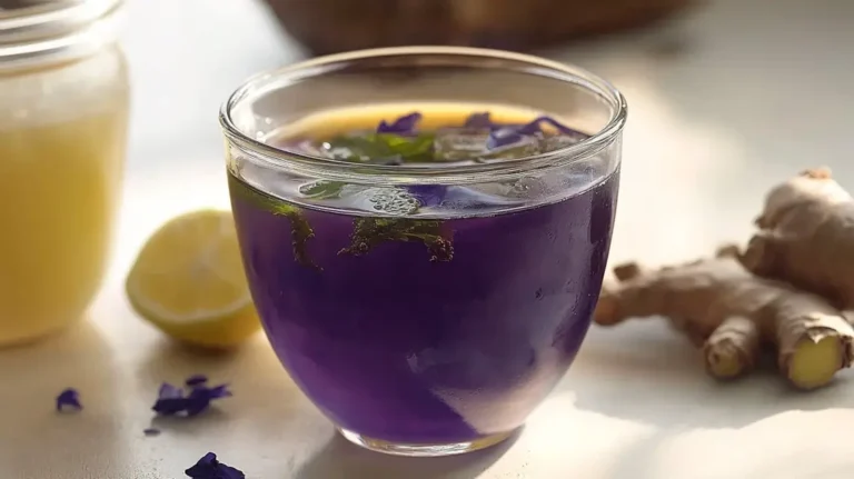 Refreshing glass of Brazilian Mounjaro drink with lemons and ginger.