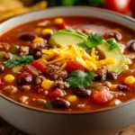 Hearty soup frios with toppings