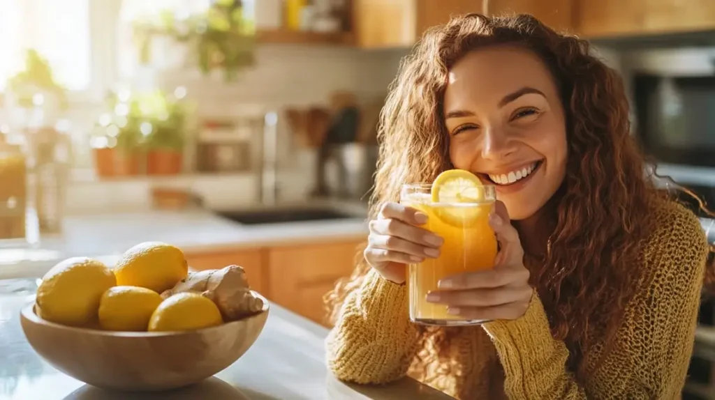 A woman feeling refreshed after drinking the Natural Mounjaro Recipe