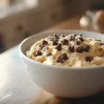 Delicious bowl of protein cookie dough with chocolate chips