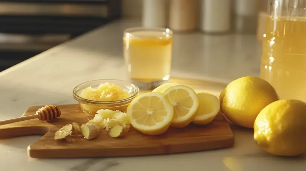 Preparation of the Natural Mounjaro Recipe with lemon, ginger, and honey