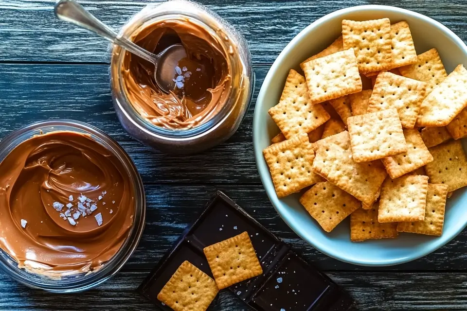 Ingredients for making Cheez-It peanut butter and chocolate snacks