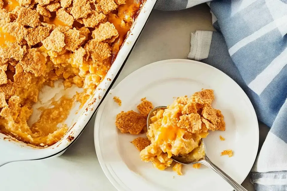 Delicious homemade pineapple casserole with crispy topping