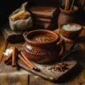 Steaming café de olla in a traditional clay pot with spices.