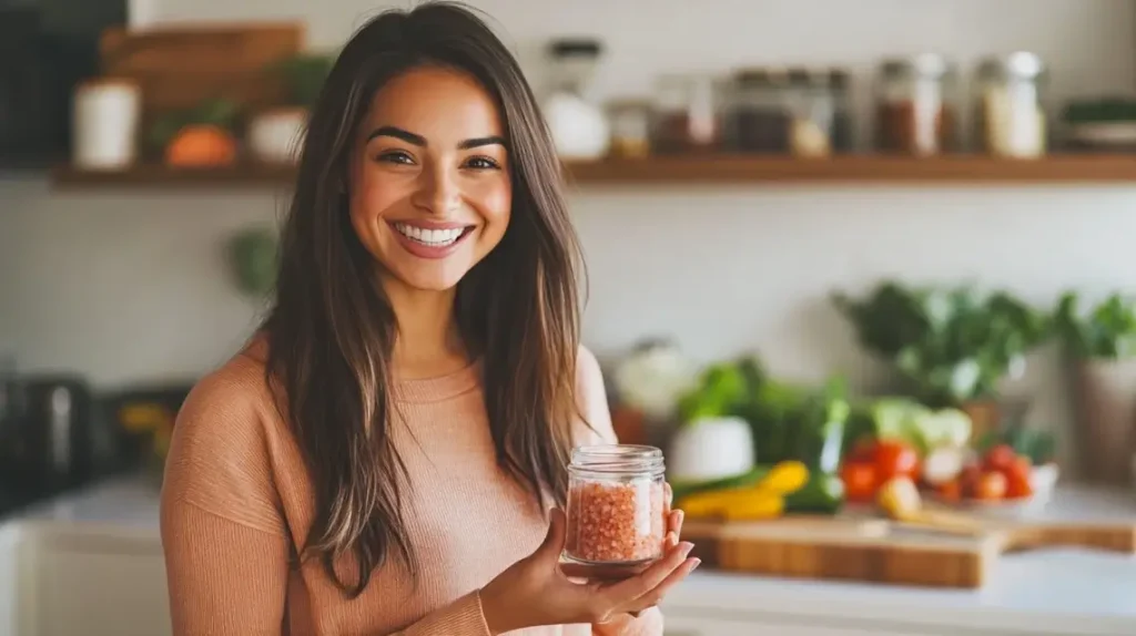 Woman Holding Himalayan Pink Salt for a Healthier Lifestyle