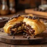 Freshly baked crookie with gooey chocolate filling