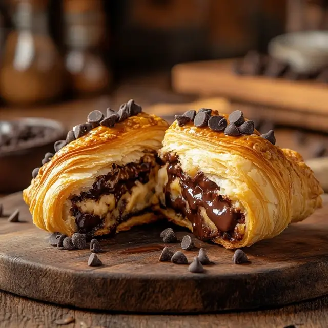 Freshly baked crookie with gooey chocolate filling