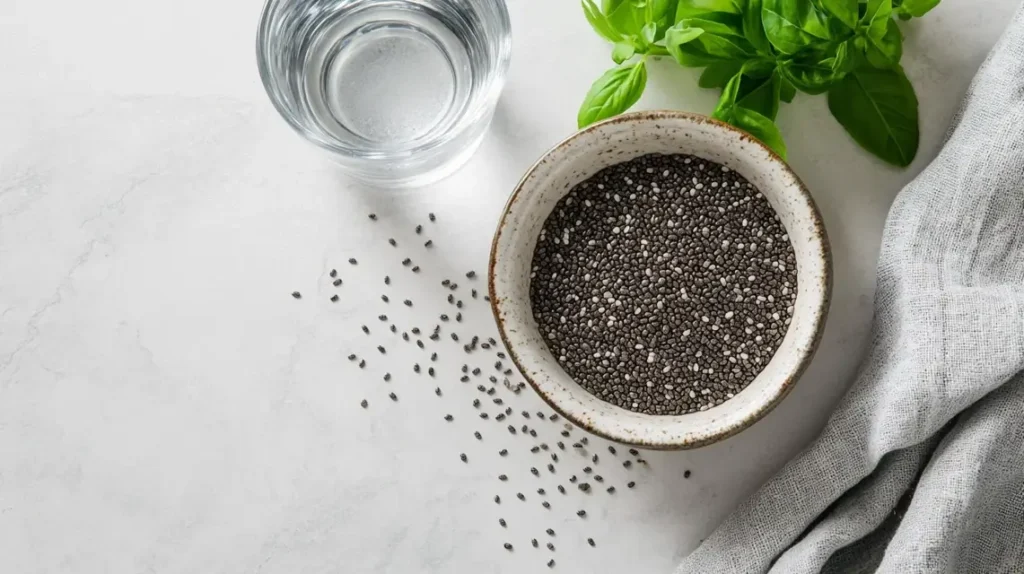 A close-up of dry chia seeds 