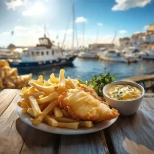 Fresh fish and chips at Harbor Fish & Chips in Oceanside Harbor