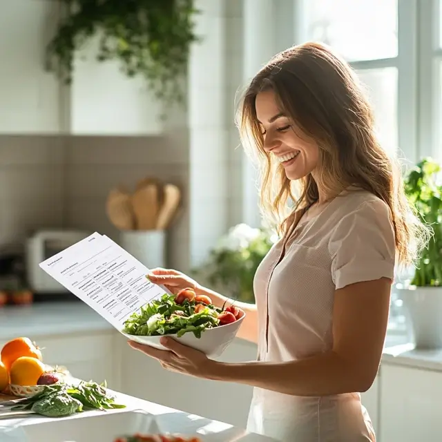 Woman with Semaglutide Diet Plan PDF preparing a healthy meal