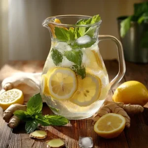 Refreshing lemon balm ice water with lemon, mint, and ginger