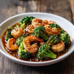 Shrimp and Broccoli Stir-Fry in White Bowl
