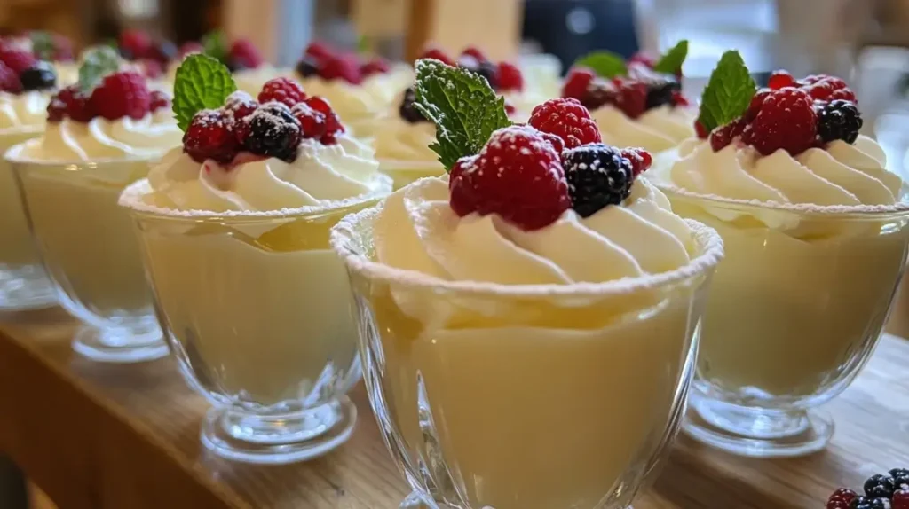 Garnished lemon posset in glass cups