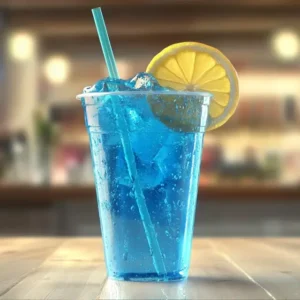 Blue Raspberry Lotus Energy Drink with Ice and Lemon Slice