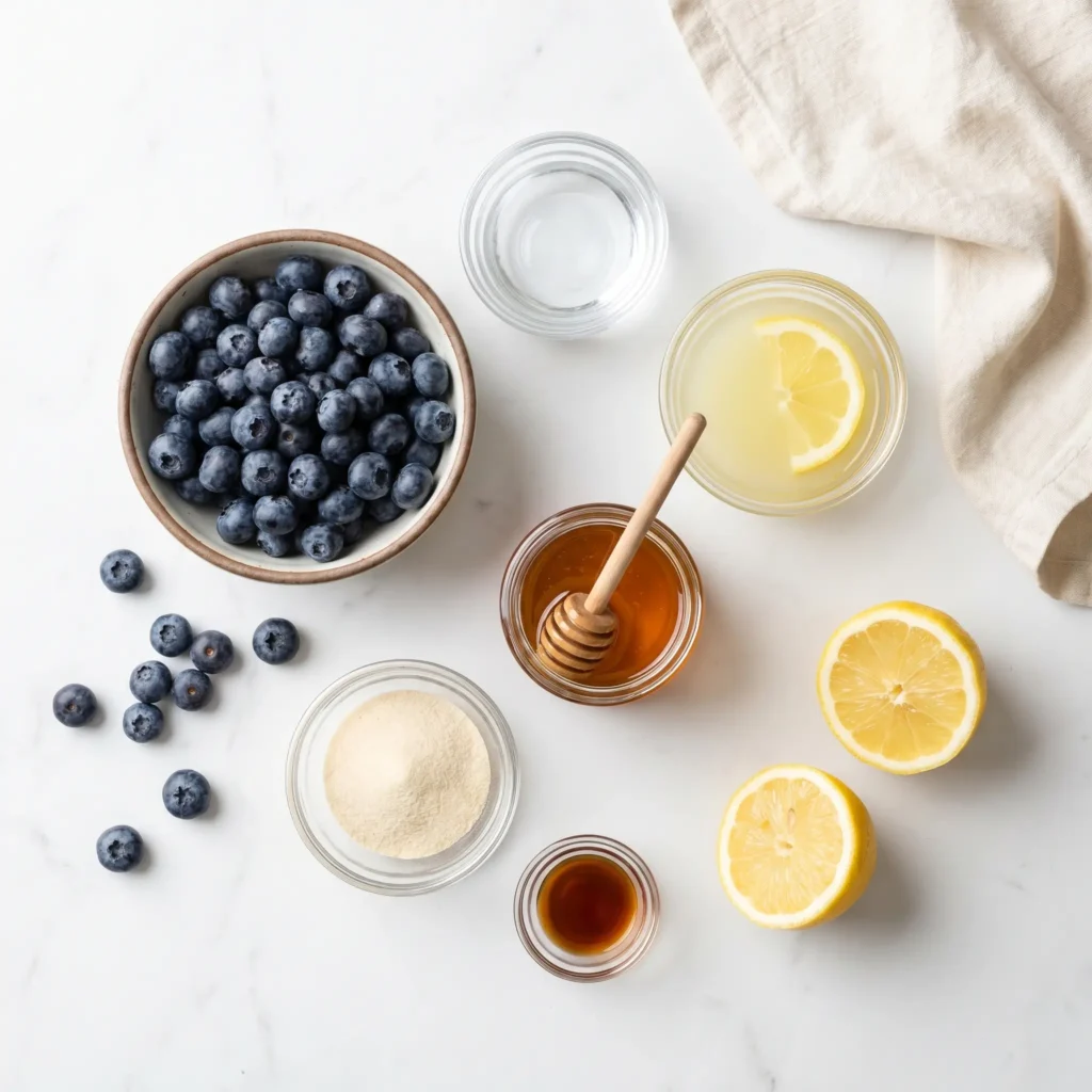 Blueberry Jelly Gummies in 5mn (3 Easy Methods Including Vegan!) 2 Ingredients for homemade blueberry jelly gummies on white surface